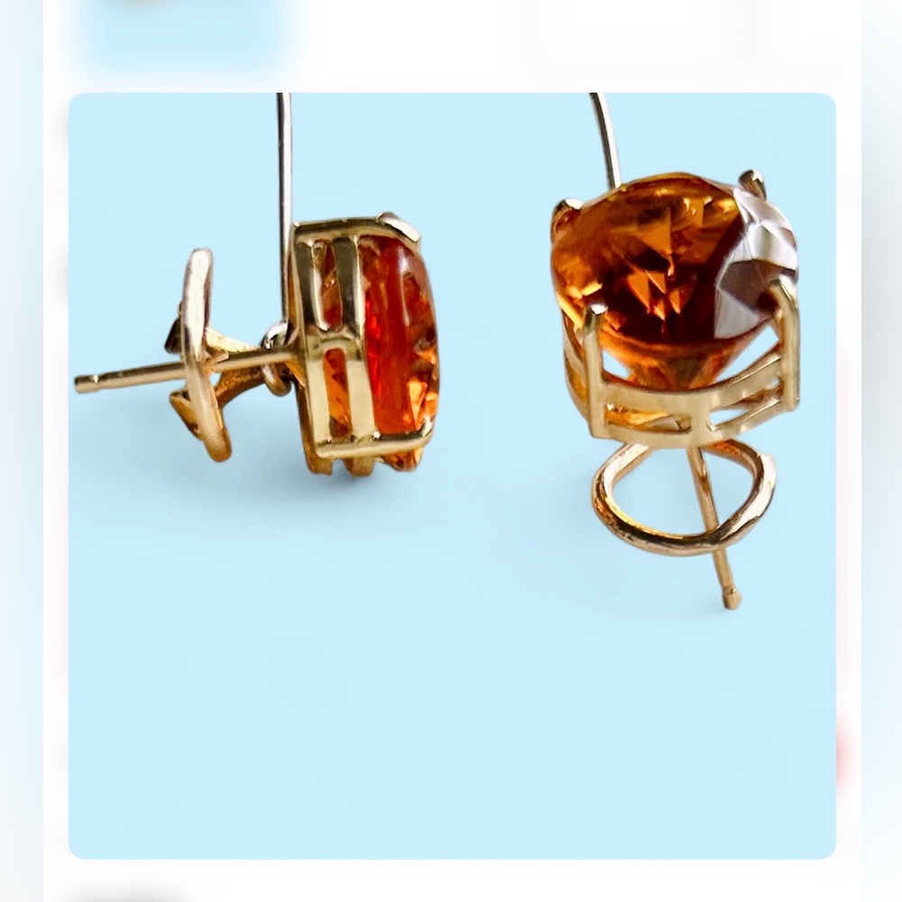 Exquisite Oversized AAA Madeira Citrine & 14K Gold Lever Back Earrings - Picture 6 of 15